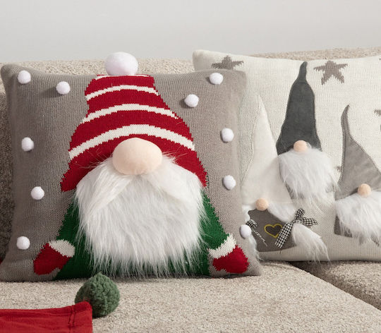 Nef-Nef Homeware Pom Poms Χριστουγεννιάτικη Διακοσμητική Μαξιλαροθήκη Τετράγωνη Γκρι 40x40εκ.