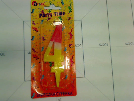 Arpex Candle Party Time Number 4 Yellow-White-Red Arpe0564