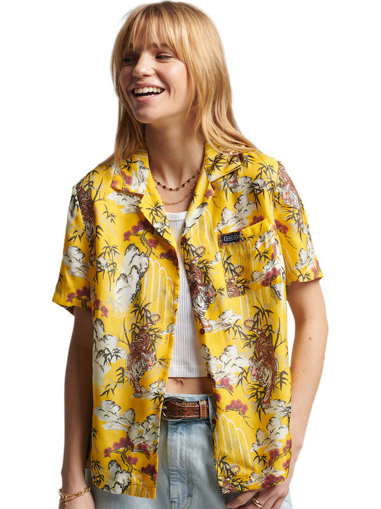 Vintage Resort Women's Short Sleeve Shirt Golden Tiger