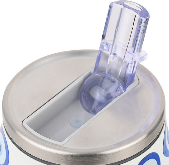 Estia Travel Cup Save the Aegean Recyclable Thermos Bottle Stainless Steel / Plastic BPA Free 500ml Spirit of Luck with Straw