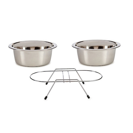 Stainless Steel Bowl Water for Dog & Cat with Base 2x 800ml 34.5cm in Silver Color