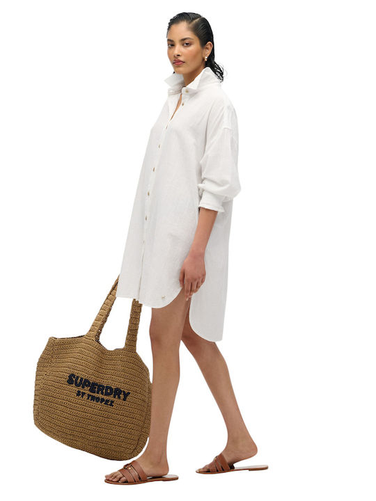 D2 Stud Ibiza Longline Beach Shirt Μακρυμάνικο Γυναικείο Πουκάμισο Λευκό