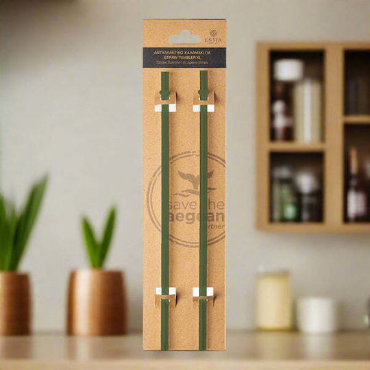 Estia Straw Tumbler XL Анталактическо за Термос / Хладилник 900ml от Пластмаса Forest Spirit 2 бр Зелен