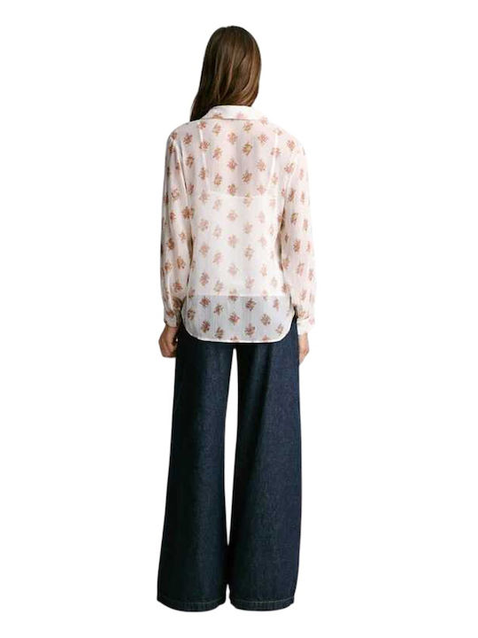 Women's Floral Long Sleeve Shirt Oyster White