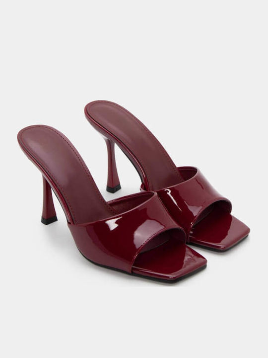 Women's Mules with Thin High Heel in Burgundy Color