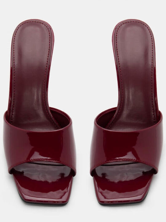 Women's Mules with Thin High Heel in Burgundy Color