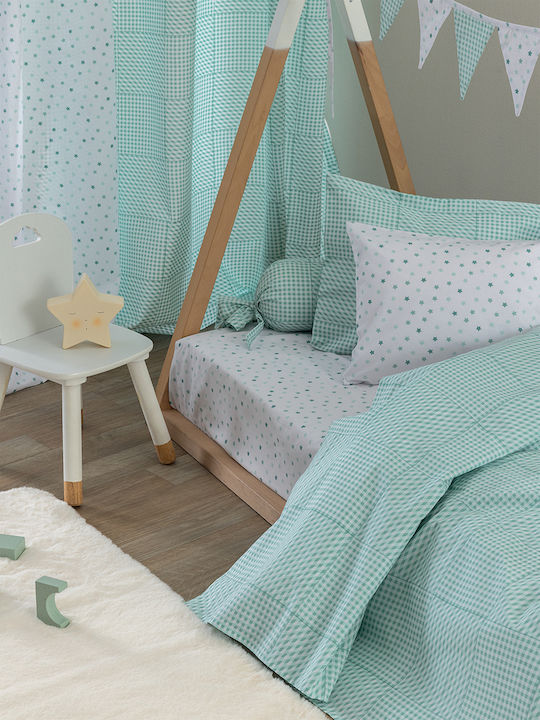 Palamaiki Sheet Single with Elastic Band Cotton BB100 Aqua 110x200cm