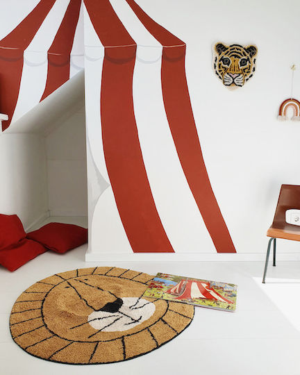 Tapis Petit Lion Kinder Teppich Braun Rund mit Durchmesser 100cm
