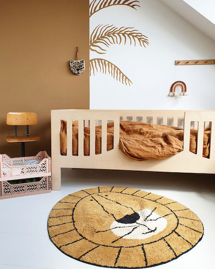 Tapis Petit Lion Kinder Teppich Braun Rund mit Durchmesser 100cm