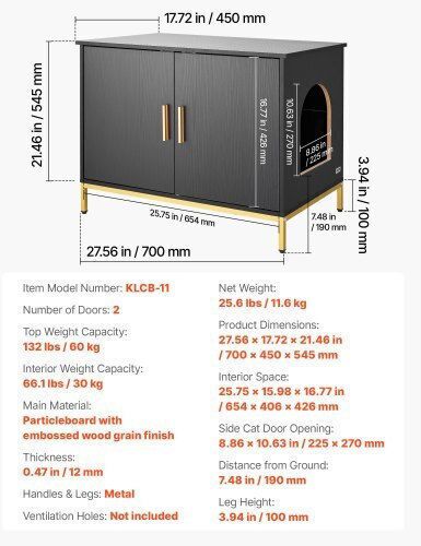 Cat Litter Box Enclosure Furniture Vevor Hidden Litter Box Cabinet 70 Cm Metal Legs & Handle Modern Style Cat House End Table Suitable For Most Litter Boxes Bedroom Living Room