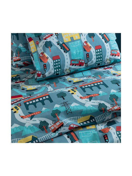 Palamaiki Set Kids Duvet Cover Single with Pillowcase Cotton Light Blue 160x240cm