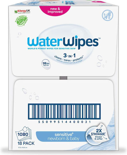 WaterWipes Hypoallergenic Baby Wipes 99.9% Water Fragrance Free Alcohol-Free Parabens Free 18x60pcs