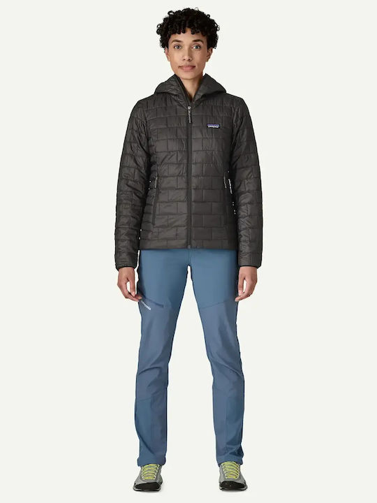 Women's Puffer Jacket Windproof for Spring or Autumn with Hood Black