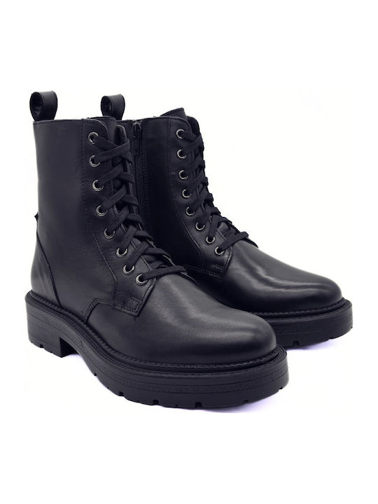 Leder Stiefeletten Damen Schwarz