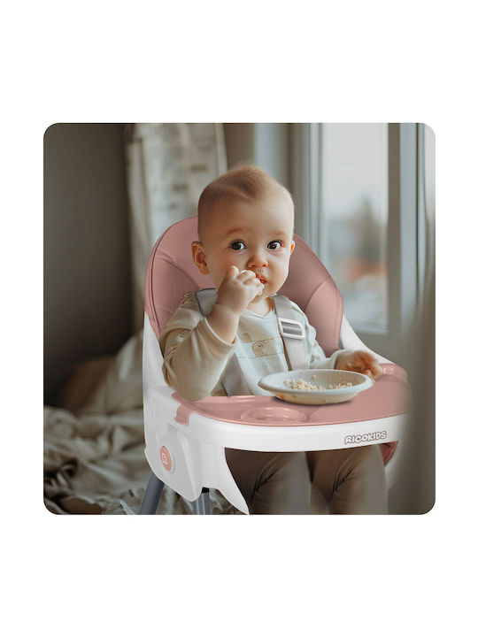 Ricokids Mani Baby Hochstuhl 3 in 1 Mit Höhenverstellbar Rosa