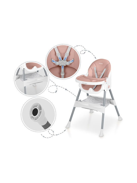 Ricokids Mani Baby Hochstuhl 3 in 1 Mit Höhenverstellbar Rosa