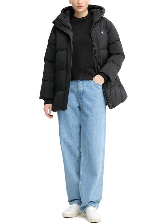 Lang Damen Puffer Jacke Black