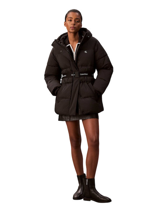Lang Damen Puffer Jacke Black