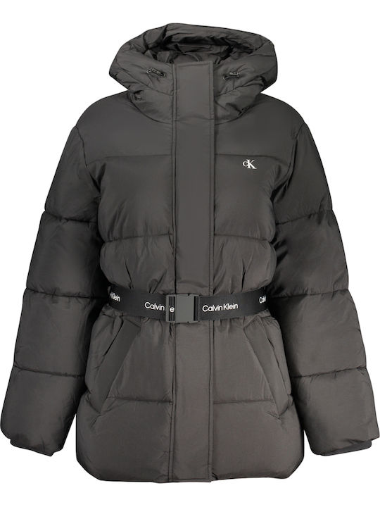 Lang Damen Puffer Jacke Black