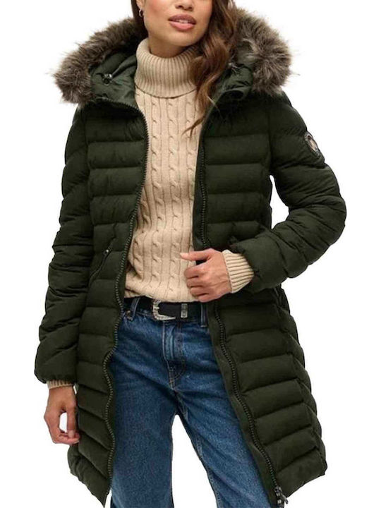 Fuji Faux Women's Puffer Jacket for Winter with Hood SURPLUS GOODS OLIVE GREEN