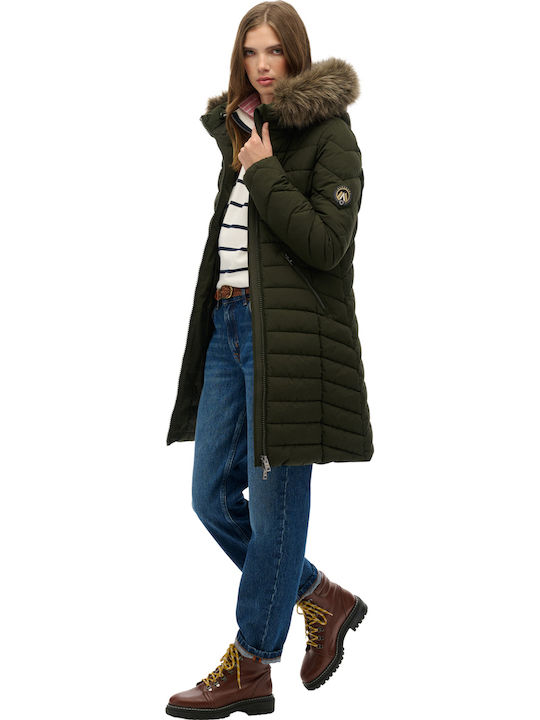 Fuji Faux Women's Puffer Jacket for Winter with Hood SURPLUS GOODS OLIVE GREEN