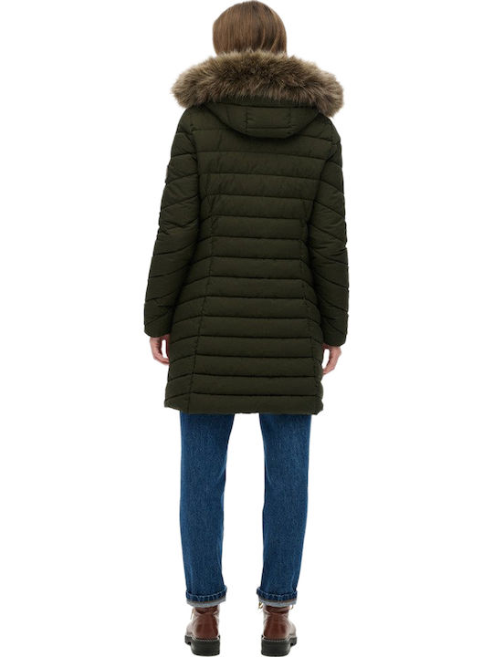 Fuji Faux Women's Puffer Jacket for Winter with Hood SURPLUS GOODS OLIVE GREEN