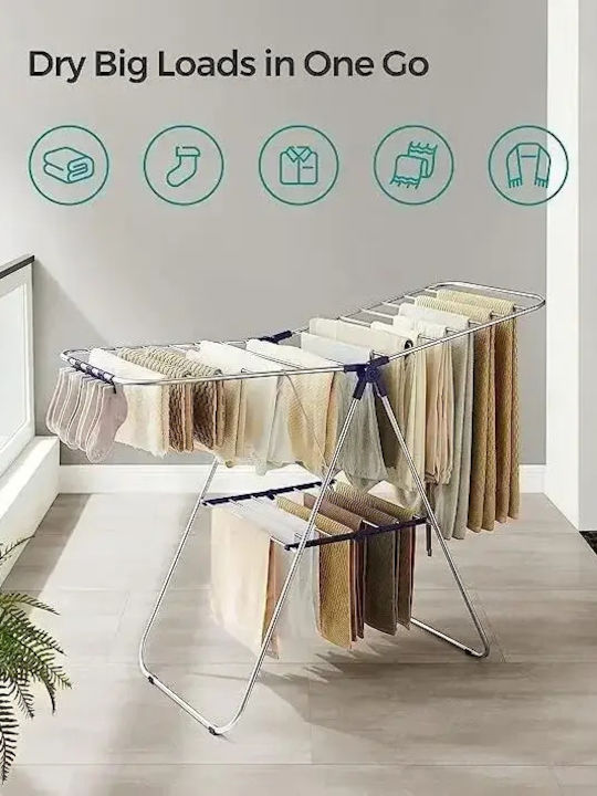 Folding Floor Clothes Drying Rack for Balcony Stainless Steel with Hanging Length 6m