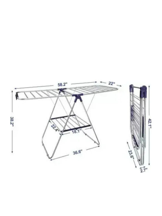 Folding Floor Clothes Drying Rack for Balcony Stainless Steel with Hanging Length 6m