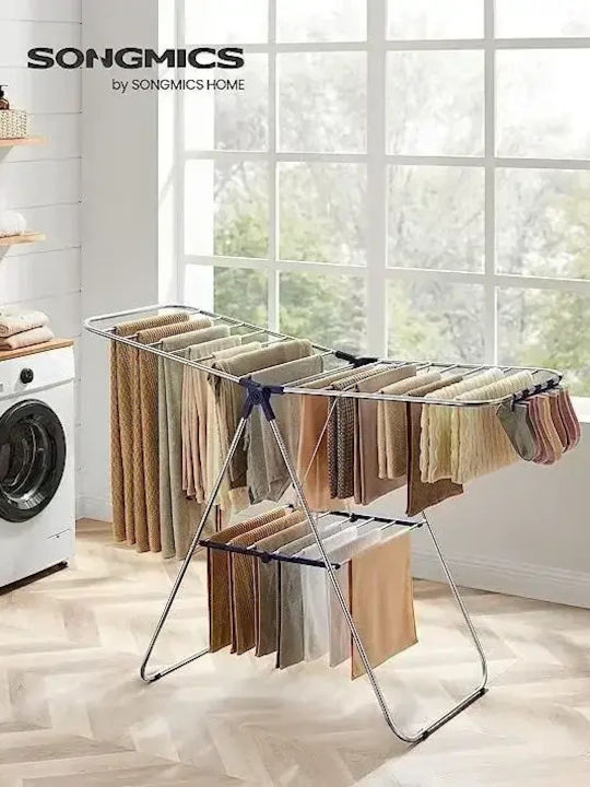 Folding Floor Clothes Drying Rack for Balcony Stainless Steel with Hanging Length 6m