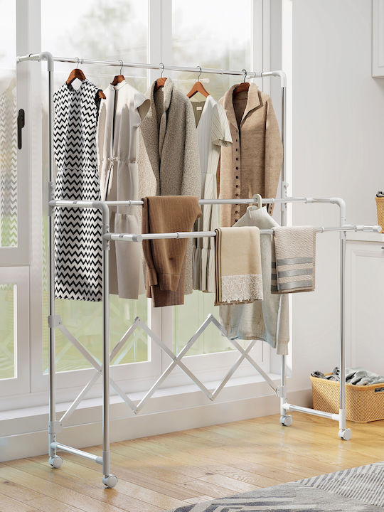 HomCom Stainless Steel Folding Floor Clothes Drying Rack with Hanging Length 50m