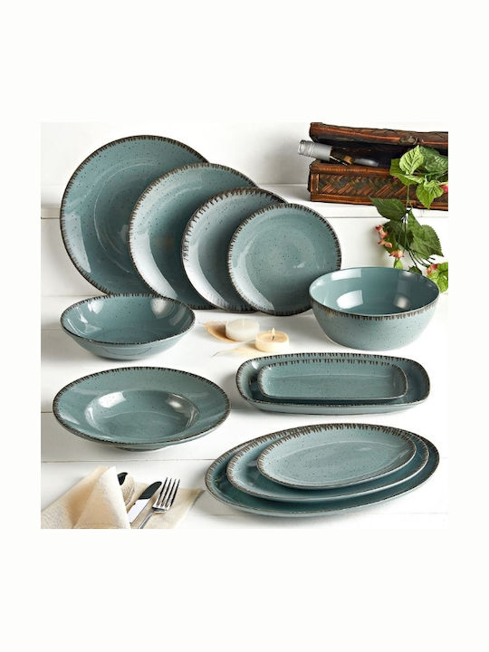 XM-Casa Plate Soup made of Porcelain Blue with Diameter 23cm 6pcs