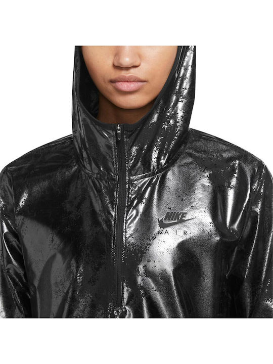 Air Women's Running Short Sports Jacket Windproof for Spring or Autumn with Hood Black