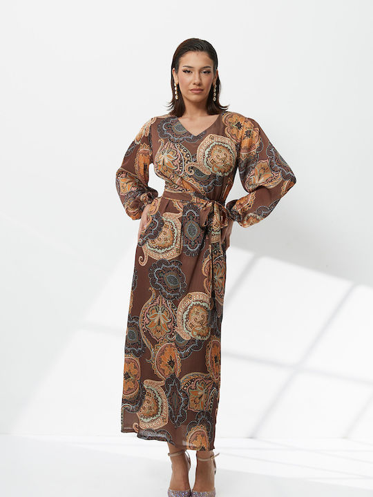 Midi Dress for Wedding / Christening Satin Brown