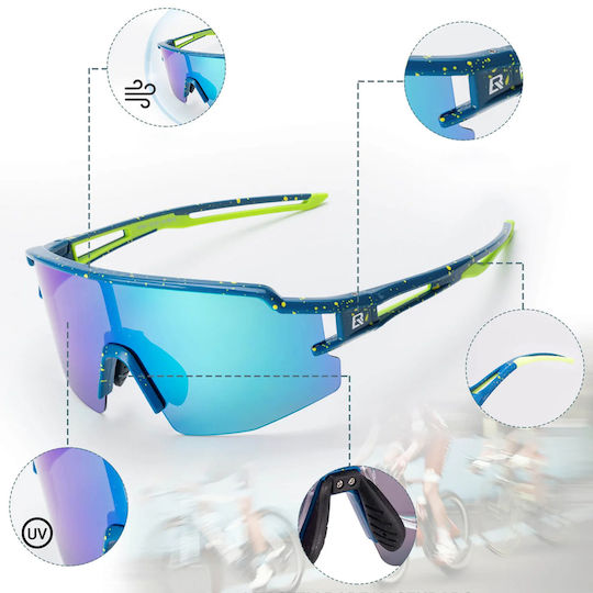 Rockbros Cycling Glasses With Blue Frame And Polarized Lenses