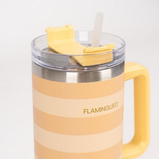 Flamingueo Handled Tumbler Stainless Steel 1.18L Yellow with Straw and Handle