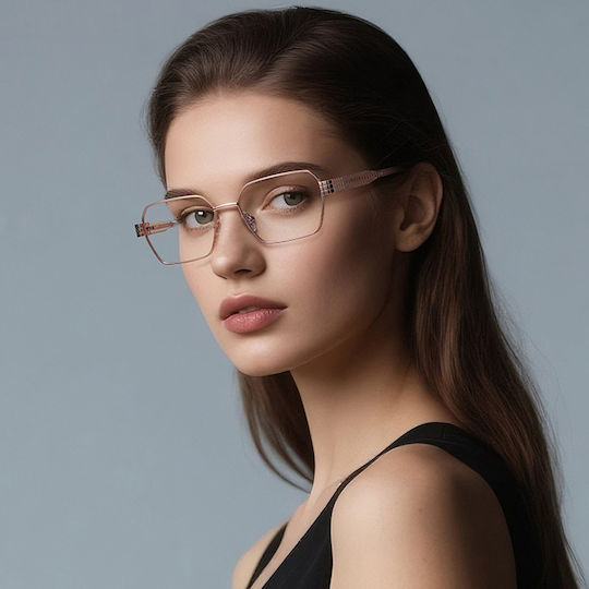 Techsuit Anti-Blue Light Glasses Reflex PC 3161 Women Rectangle Metal Frame AC Lens Rose Gold