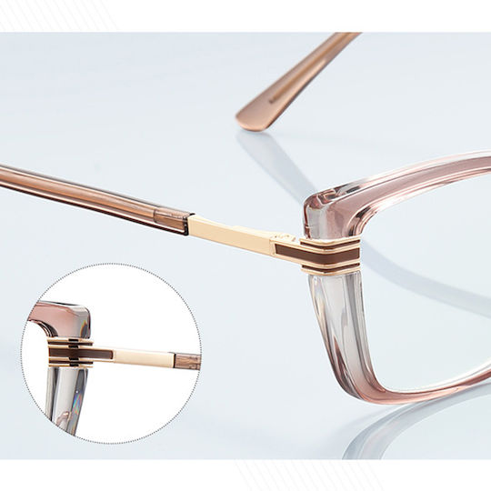 Techsuit Anti-Blue Light Glasses Reflex PC 2273 Women Oversized TR90 & Metal Frame AC Lens Transparent Brown
