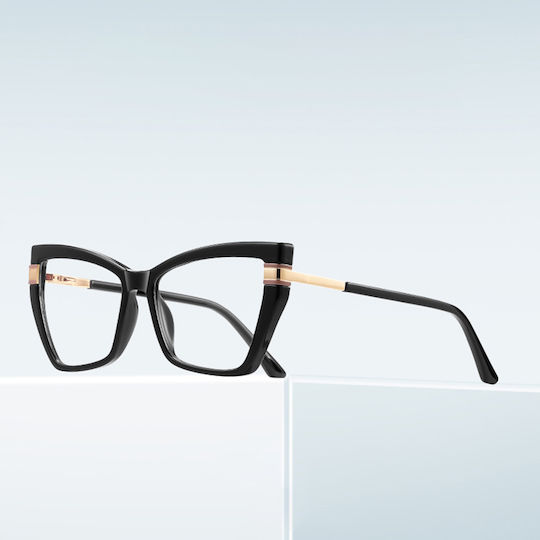 Techsuit Anti-Blue Light Glasses Reflex PC 2269 Women Oversized TR90 & Metal Frame AC Lens Black