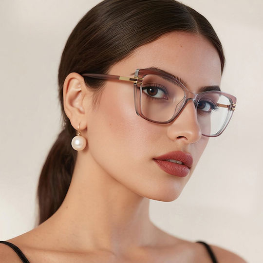 Techsuit Anti-Blue Light Glasses Reflex PC 2273 Women Oversized TR90 & Metal Frame AC Lens Transparent Leopard