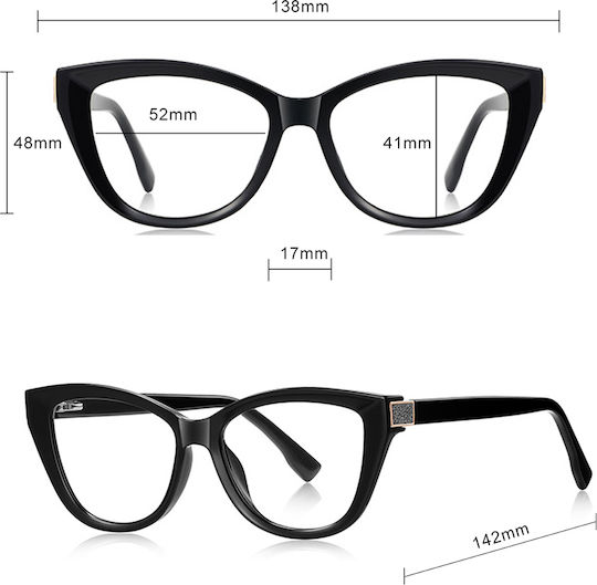 Techsuit Anti-Blue Light Glasses Reflex PC 2276 Women Cat Eye TR90 & Metal Frame AC Lens Black