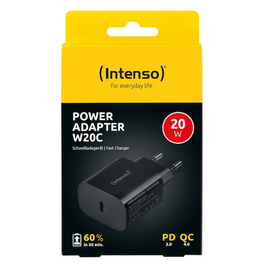 Intenso Φορτιστής Χωρίς Καλώδιο με Θύρα USB-C 20W Μαύρος (W20C)