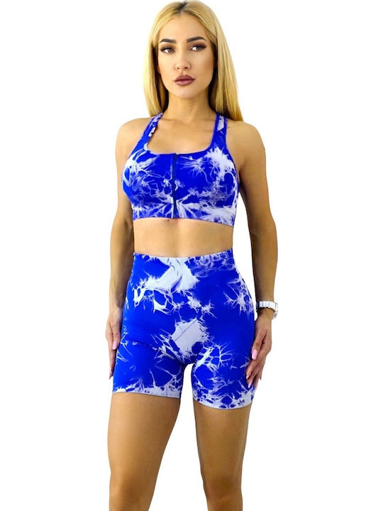 Set Women's Training Leggings Push Up Blue-white