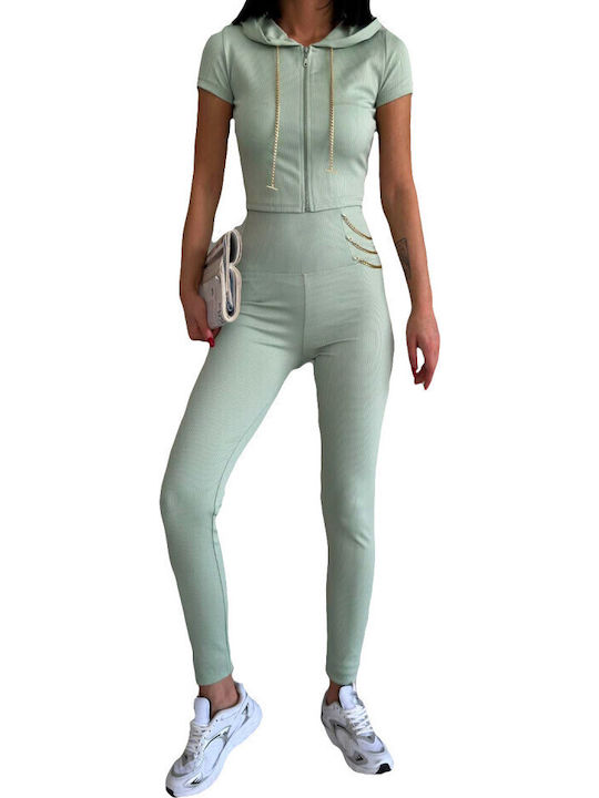 Leggings Pentru Instruire Set Femei Cu Colanți Cropped De Strângere Verde Deschis