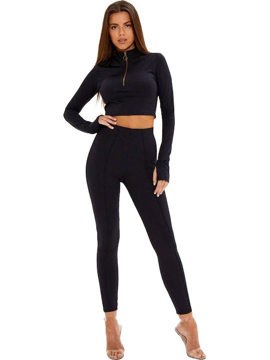 Leggings Pentru Instruire Set Femei Cu Colanți Cropped Negri