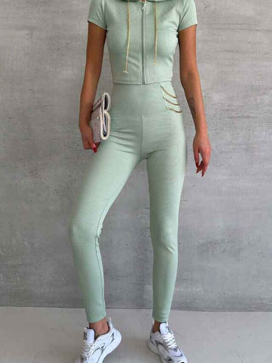 Leggings Pentru Instruire Set Femei Cu Colanți Cropped De Strângere Verde Deschis