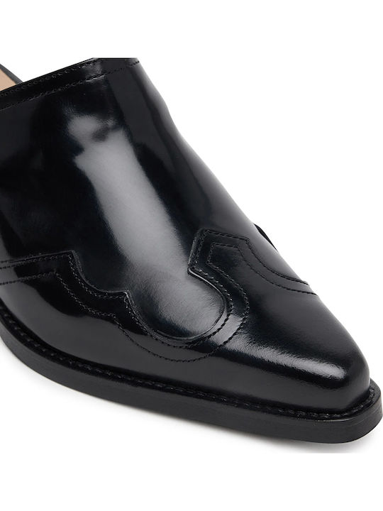 Leather Mules with Heel in Black Color