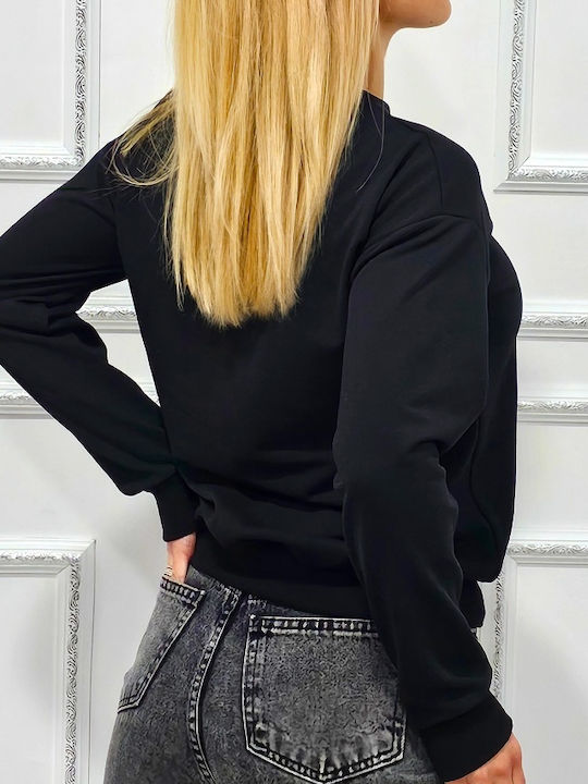 Bluza Damă Sport Crop Top Mânecă Lungă Neagră
