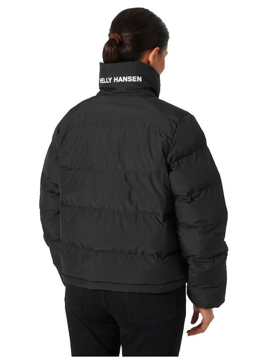 Women's Short Puffer Jacket Double Sided for Winter Black