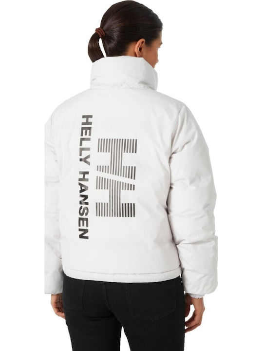 Women's Short Puffer Jacket Double Sided for Winter Black