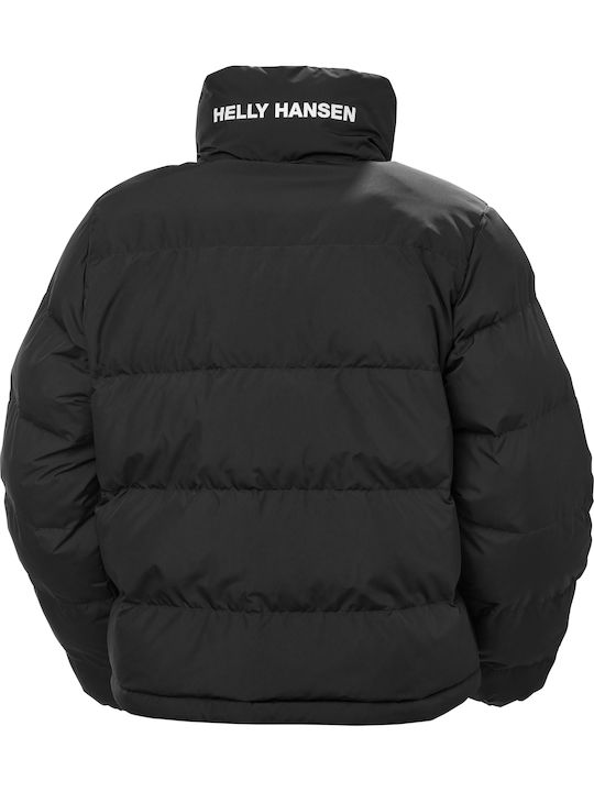 Women's Short Puffer Jacket Double Sided for Winter Black